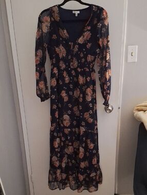 Patrons of Peace Navy Maxi Dress with Pink Floral Print
